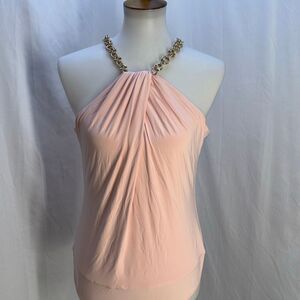 NWT Cache pink chain neck halter shirt top body suit Sz L holiday?